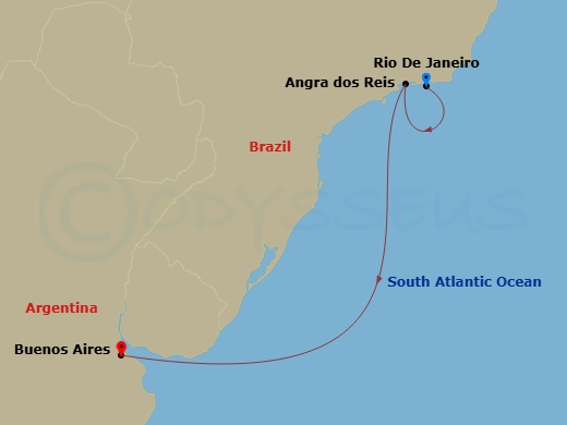Costa Favolosa - 4 Night - South America from Rio De Janeiro to Buenos Aires - Costa Favolosa - Starting in Rio de Janeiro, Brazil, Angra dos Reis, Buenos Aires, Argentina itinerary map