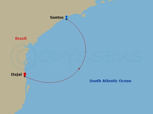 Costa Diadema - 2 Night - South America from Santos to Itajai - Costa Diadema - Starting in Santos, Brazil, Itajai, Brazil itinerary map