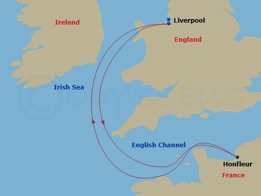 Bolette - 5 Night - Europe Roundtrip from Liverpool - Bolette - Starting in Liverpool, Honfleur, Liverpool itinerary map