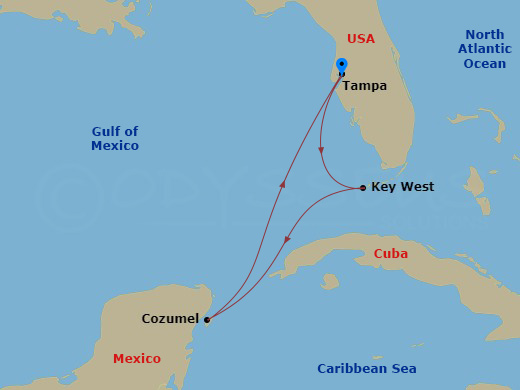 Margaritaville Islander - 5 Night - Key West and Cozumel - Margaritaville Islander - Starting in Port Tampa Bay, Key West, FL, Cozumel, Mexico, Port Tampa Bay itinerary map