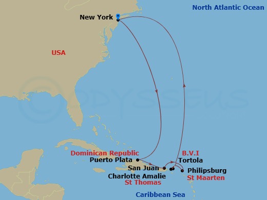 NCL Norwegian Breakaway - 11 Night - Southern Caribbean - New York - NCL Norwegian Breakaway - Starting in New York City, Ny, Puerto Plata, Dominican Republic, San Juan, Pr, Philipsbur.. itinerary map
