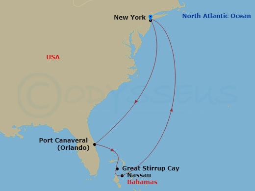 NCL Norwegian Breakaway - 8 Night - Bahamas - New York - NCL Norwegian Breakaway - Starting in New York City, Ny, Orlando Beaches / Port Canaveral, Fl, Great Stirrup Cay, Bahamas, Nass.. itinerary map