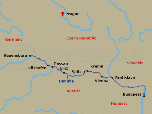 AmaMagna Cruise Tours - 12 Night - Magna On the Danube with Budapest Pre-Cruise, Prague Post-Cruise - AmaMagna Cruise Tours - Starting in Budapest, Bratislava, Vienna, Krems, Spitz,.. itinerary map