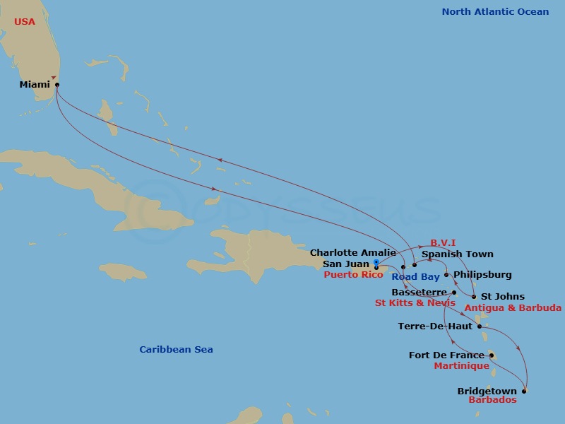 EXPLORA II - 15 Night - An Extended Journey of Paradise Beauty and Colourful Shores - EXPLORA II - Starting in San Juan, Road Bay, St Johns AG, Antigua, St Maarten / Phili.. itinerary map