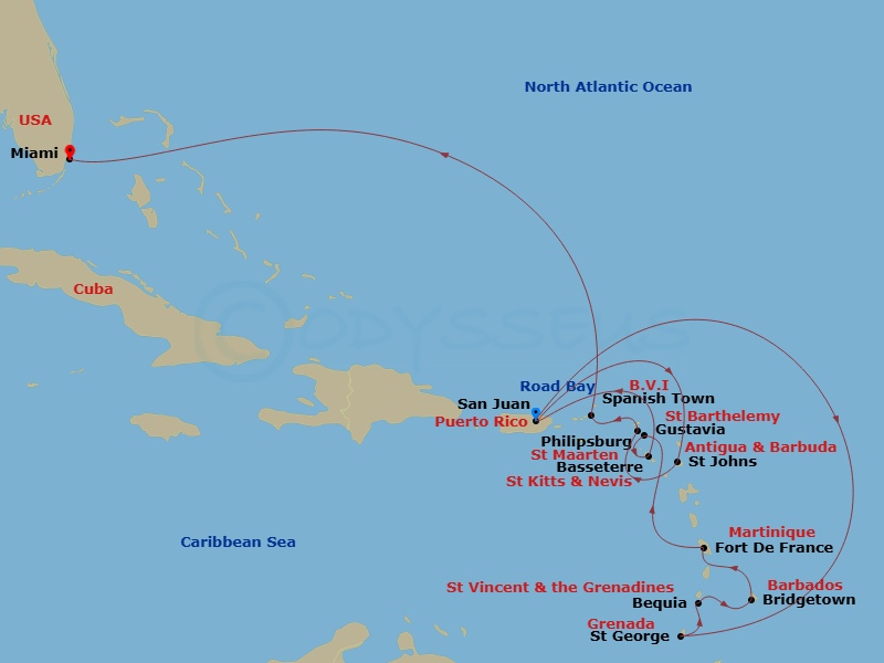 EXPLORA II - 15 Night - An Extended Journey Through Spectacular Nature and Historic Wonders - EXPLORA II - Starting in San Juan, St Georges, Grenada, Bequia, Bridgetown, F.. itinerary map