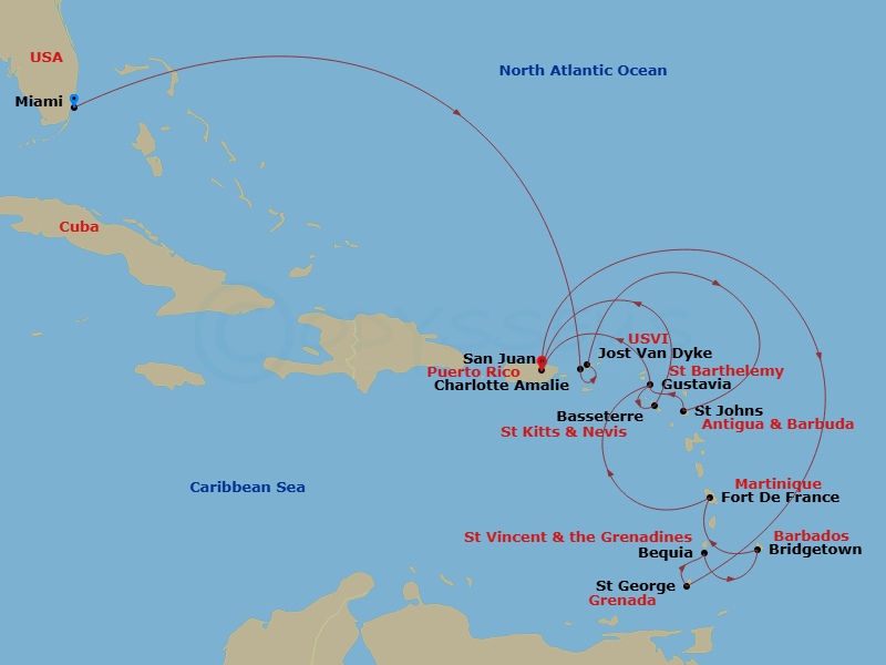 EXPLORA II - 15 Night - An Extended Journey of Idyllic Coves and Captivating Cultures - EXPLORA II - Starting in Miami, Charlotte Amalie (Saint Thomas), Jost Van Dyke, St.. itinerary map