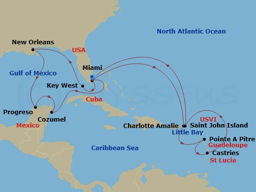 EXPLORA II - 20 Night - An Extended Journey Through Vivacious Charm and Boundless Enchantment - EXPLORA II - Starting in Miami, Charlotte Amalie (Saint Thomas), Pointe-a-P.. itinerary map