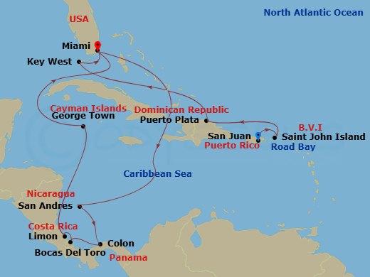 EXPLORA II - 17 Night - An Extended Journey of Fireworks, Fiestas and Spectacular Shores - EXPLORA II - Starting in San Juan, Road Bay, St John VI (Cruz Bay), US Virgin Is.. itinerary map