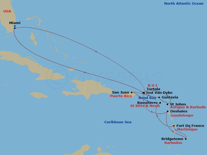 EXPLORA I - 15 Night - An Extended Journey Into Shimmering New Dawns and Caribbean Secrets - EXPLORA I - Starting in Miami, New Year Fireworks Sju, Jost Van Dyke, Deshaie.. itinerary map