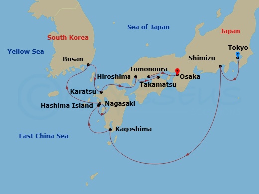 Star Seeker - 10 Night - Grand Japan - Star Seeker - Starting in Tokyo, Japan, Shimizu, Kagoshima, Scenic Cruising Hashima Island, Japan, Nagasaki, Busan, Karatsu, Hiroshim.. itinerary map
