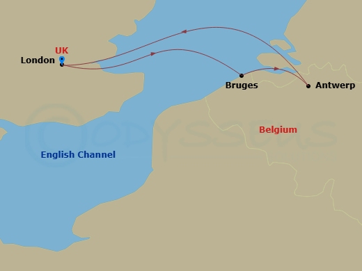 Star Pride - 3 Night - Quick Getaways : Belgium : a Sweet Getaway - Star Pride - Starting in London, Bruges, Antwerp, Belgium, London itinerary map