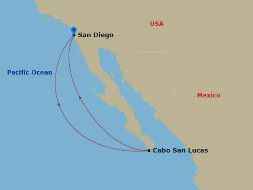NCL Norwegian Jade - 5 Night - Mexican Riviera - San Diego - NCL Norwegian Jade - Starting in San Diego, Ca, Cabo San Lucas, Mexico, San Diego, Ca itinerary map