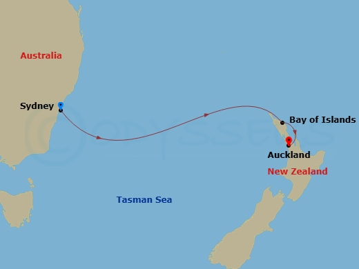 Crown Princess - 5 Night - Australia Seacation - Crown Princess - Starting in Sydney AU, Bay of Islands, New Zealand, Auckland, New Zealand itinerary map