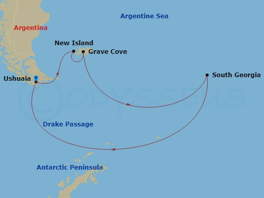Le Boreal - 17 Night - The Great Austral Loop - Le Boreal - Starting in Ushuaia, New Island, Grave Cove, South Georgia, Antarctic Peninsula, Crossing the Drake Passage, U.. itinerary map