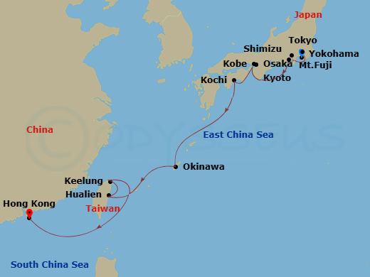 Celebrity Millennium - 14 Night - Best of Japan & Taiwan Cruise - Celebrity Millennium - Starting in Tokyo (Yokohama), Japan, Mount Fuji (Shimizu), Japan, Kyoto (Osaka), Japan, Kobe.. itinerary map