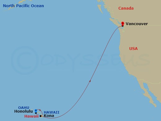 Celebrity Solstice - 9 Night - Hawaii Cruise - Celebrity Solstice - Starting in Honolulu, Oahu, Hawaii, Kailua Kona, Hawaii, Vancouver, British Columbia itinerary map