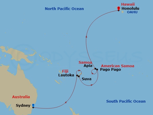 Celebrity Solstice - 14 Night - Fiji Transpacific Cruise - Celebrity Solstice - Starting in Sydney AU, Lautoka, Fiji, Suva, Fiji, Pago Pago, American Samoa, International Dateline.. itinerary map
