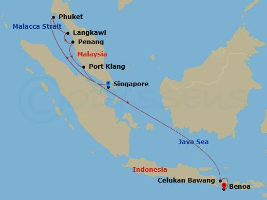 Celebrity Millennium - 12 Night - Bali, Malaysia & Thailand - Celebrity Millennium - Starting in Singapore, Phuket, Thailand, Langkawi, Malaysia, Penang, Malaysia, Port Klang, Malay.. itinerary map