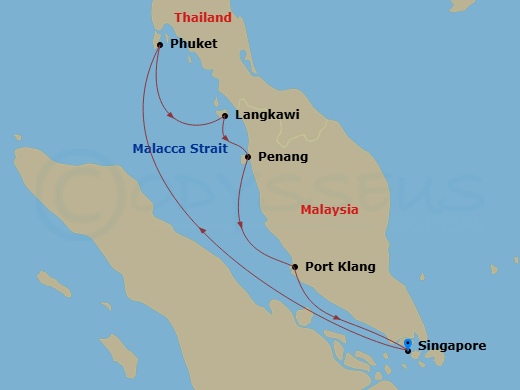 Celebrity Millennium - 9 Night - Best of Thailand & Malaysia - Celebrity Millennium - Starting in Singapore, Phuket, Thailand, Langkawi, Malaysia, Penang, Malaysia, Port Klang, Mala.. itinerary map