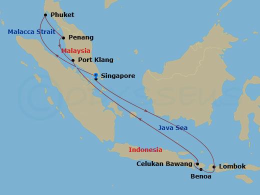 Celebrity Solstice - 13 Night - Bali, Thailand & Malaysia - Celebrity Solstice - Starting in Singapore, Phuket, Thailand, Penang, Malaysia, Port Klang, Malaysia, Celukan Bawang, I.. itinerary map