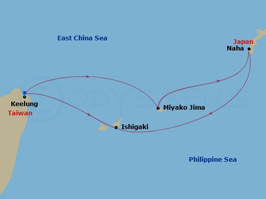 MSC Bellissima - 4 Night - Far East - MSC Bellissima - Starting in Keelung (Taipei) Taiwan, China, Miyako Island, Japan, Naha (Okinawa), Japan, Ishigaki, Japan, Keelung (Taipe.. itinerary map