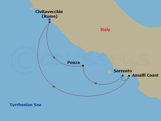 Star Clipper - 5 Night - Rome to Rome - Star Clipper - Starting in Civitavecchia (Port for Rome), Italy, Amalfi, Italy, Sorrento, Italy, Ponza / Pontine Islands, Italy, Civi.. itinerary map
