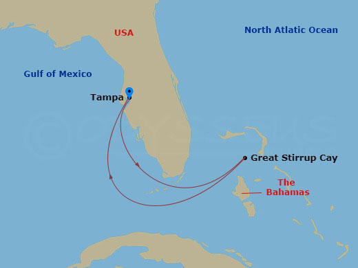 NCL Norwegian Star - 4 Night - Bahamas - Short - NCL Norwegian Star - Starting in Tampa, Fl, Great Stirrup Cay, Bahamas, Tampa, Fl itinerary map