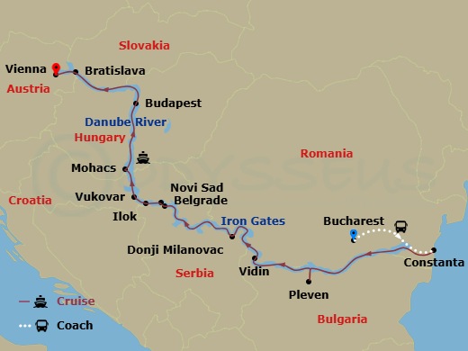 Viking Kadlin Cruise Tours - 16 Night - Capitals of Eastern Europe - Viking Kadlin Cruise Tours - Starting in Bucharest, Constanta, Pleven, Vidin, Scenic Sailing : the Iron Gates, Donji M.. itinerary map