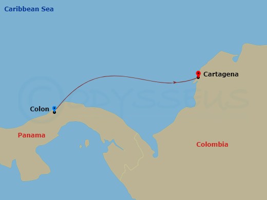 RCL Serenade of the Seas - 1 Night - Southern Caribbean Cruise - RCL Serenade of the Seas - Starting in Colon, Panama, Cartagena CO itinerary map
