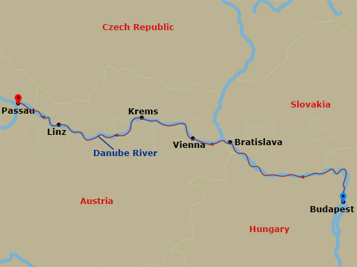 Viking Skadi - 7 Night - Danube Waltz - Viking Skadi - Starting in Budapest, Bratislava, Vienna, Krems, Scenic Sailing Wachau Valley, Linz, Passau itinerary map
