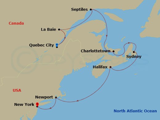 EXPLORA III - 9 Night - A Journey Through North American Gems & Glittering Harbour Beauty - EXPLORA III - Starting in Quebec City, La Baie (Saguenay), Sept-Iles, Charlottet.. itinerary map