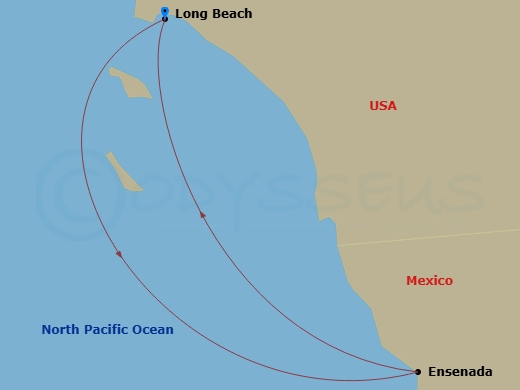 Carnival Firenze - 3 Night - Baja Mexico - Carnival Firenze - Starting in Long Beach (Los Angeles), Ca, Ship Meetup, Ensenada, Mexico, Long Beach (Los Angeles), Ca itinerary map