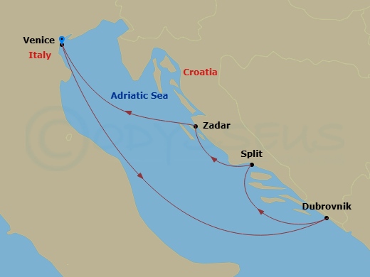 Ilma - 5 Night - Venice / Venice - Ilma - Starting in Venice, Dubrovnik, Croatia, Split, Zadar, Venice itinerary map