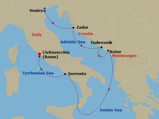 Ilma - 6 Night - Venice / Rome (Civitavecchia) - Ilma - Starting in Venice, Zadar, Dubrovnik, Croatia, Kotor, Sorrento, Rome (Civitavecchia) itinerary map