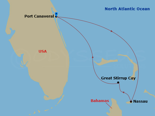 NCL Norwegian Getaway - 4 Night - Bahamas - Short - NCL Norwegian Getaway - Starting in Orlando Beaches / Port Canaveral, Fl, Nassau, Bahamas, Great Stirrup Cay, Bahamas, Orlando Bea.. itinerary map