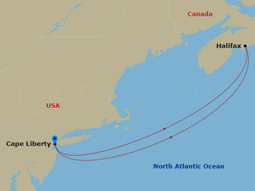 RCL Independence of the Seas - 4 Night - Canada Cruise - RCL Independence of the Seas - Starting in Cape Liberty, Nj (Ny Metro), Halifax, Nova Scotia, Cape Liberty, Nj (Ny Metro) itinerary map