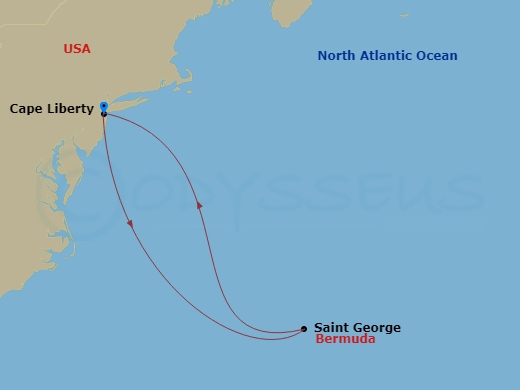 RCL Independence of the Seas - 7 Night - Bermuda Cruise - RCL Independence of the Seas - Starting in Cape Liberty, Nj (Ny Metro), Royal Naval Dockyard, Bermuda, Cape Liberty, Nj (Ny Metro) itinerary map
