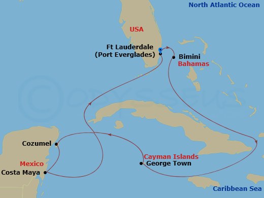 Celebrity Beyond - 7 Night - Grand Cayman, Mexico & Bahamas - Celebrity Beyond - Starting in Fort Lauderdale, Florida, Bimini, Bahamas, George Town, Grand Cayman, Cozumel, Mexic.. itinerary map