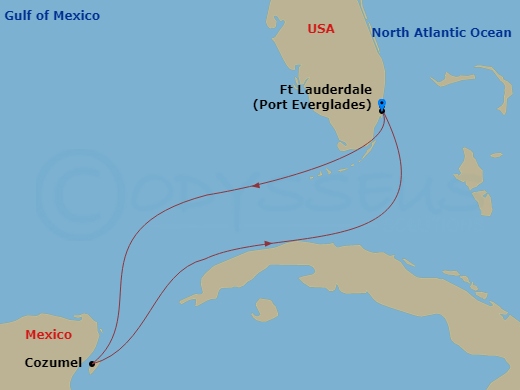 Celebrity Beyond - 4 Night - Western Caribbean Cruise - Celebrity Beyond - Starting in Fort Lauderdale, Florida, Cozumel, Mexico, Fort Lauderdale, Florida itinerary map