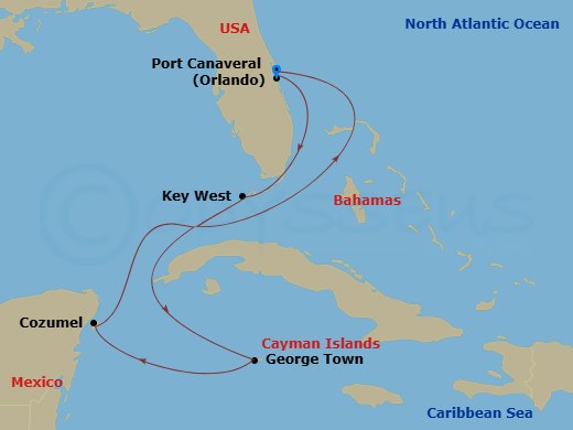 Celebrity Apex - 7 Night - Key West, Mexico & Cayman - Celebrity Apex - Starting in Orlando (Port Canaveral), Fl, Key West, Florida, George Town, Grand Cayman, Cozumel, Mexico.. itinerary map