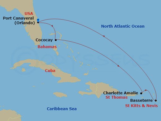 RCL Star of the Seas - 7 Night - Eastern Caribbean & Perfect Day - RCL Star of the Seas - Starting in Orlando (Port Canaveral), Fl, Perfect Day Cococay, Bahamas, Charlotte Amalie, S.. itinerary map