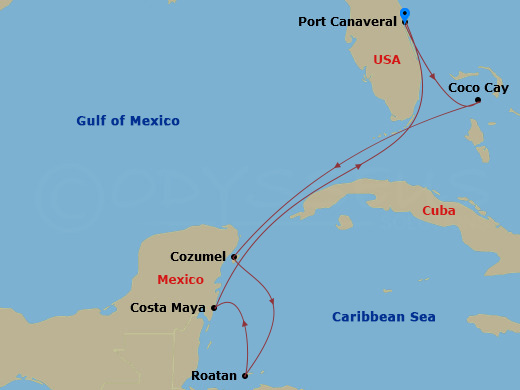 RCL Star of the Seas - 7 Night - Western Caribbean & Perfect Day - RCL Star of the Seas - Starting in Orlando (Port Canaveral), Fl, Perfect Day Cococay, Bahamas, Cozumel, Mexico, Ro.. itinerary map