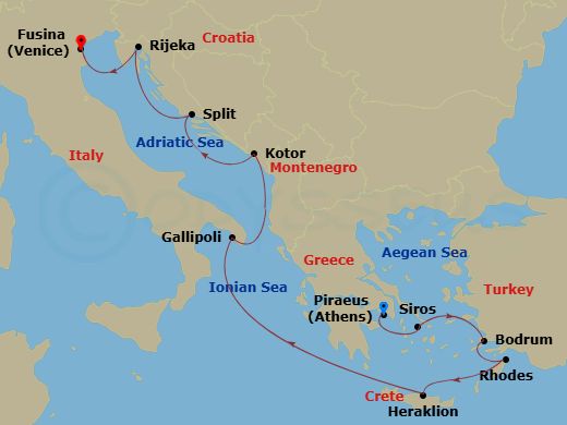 EXPLORA II - 10 Night - A Journey Through Stunning Coastal Treasures & Delicious Cultural Treats - EXPLORA II - Starting in Piraeus (Athens), Syros (Syra), Bodrum, Rhodes,.. itinerary map