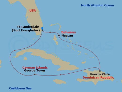 Celebrity Summit - 7 Night - Western Caribbean Cruise - Celebrity Summit - Starting in Fort Lauderdale, Florida, George Town, Grand Cayman, Puerto Plata, Dominican Republic, Nas.. itinerary map