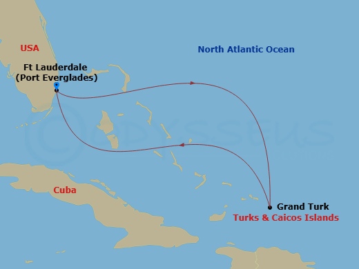 Star Princess - 4 Night - Caribbean Getaway with Grand Turk - Star Princess - Starting in Fort Lauderdale, Florida, Grand Turk, Turks and Caicos, Fort Lauderdale, Florida itinerary map