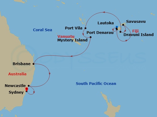 NCL Norwegian Spirit - 12 Night - South Pacific - NCL Norwegian Spirit - Starting in Lautoka, Fiji, Denarau, Fiji, Savusavu, Fiji, Dravuni, Fiji, Port Vila, Vanuatu, Mystery Island,.. itinerary map