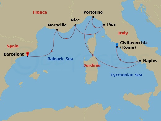 Celebrity Equinox - 9 Night - Italian Riviera & France - Celebrity Equinox - Starting in Rome (Civitavecchia), Italy, Naples, Italy, Portofino, Italy, Florence / Pisa (La Spezia).. itinerary map