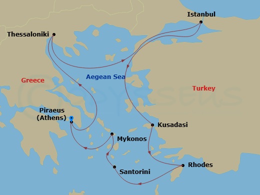 Celebrity Infinity - 11 Night - Best of Greece & Turkey Cruise - Celebrity Infinity - Starting in Athens (Piraeus), Greece, Thessaloniki, Greece, Istanbul, Turkey, Ephesus (Kusada.. itinerary map