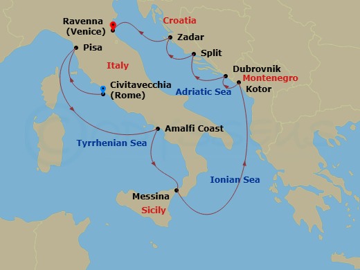 Celebrity Constellation - 11 Night - Best of Italy & Croatia Cruise - Celebrity Constellation - Starting in Rome (Civitavecchia), Italy, Florence / Pisa (Livorno), Italy, Amalfi Coast.. itinerary map
