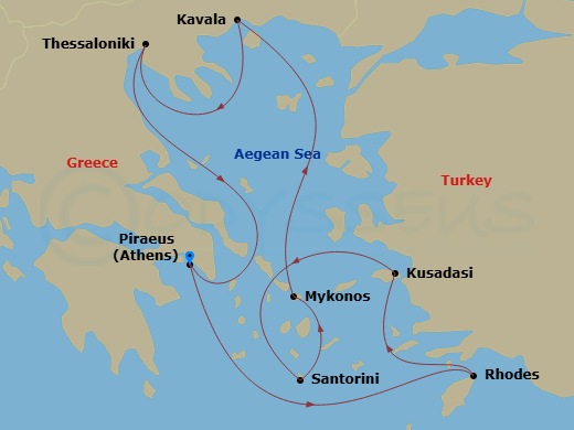 Celebrity Infinity - 9 Night - Best of Greece Cruise - Celebrity Infinity - Starting in Athens (Piraeus), Greece, Rhodes, Greece, Ephesus (Kusadasi), Turkey, Santorini, Greece, My.. itinerary map